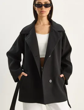 Womens Oversized Midi Coat With Button Closure - Black - Size X-Large - Bianco Lucci - FashionsVida