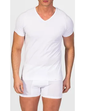 Camiseta interior de hombre de algodón egipcio de manga corta y cuello pico - ZD - FashionsVida