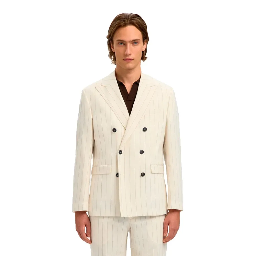 Blazer Oasis Linen Regular Fit Egret / Pinstripe 50 - Selected - FashionsVida