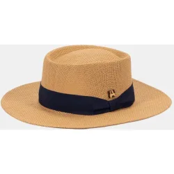 Sombrero gambler de papel en beige con cinta