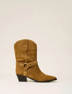 Bottines santiags en cuir velours - TWINSET - FashionsVida