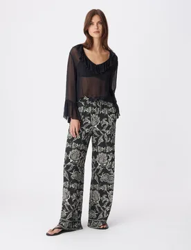 Pantalón ancho de mujer con estampado floral barroco - IKKS - FashionsVida