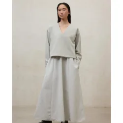 Vestido largo de manga larga con ajuste de goma en cintura