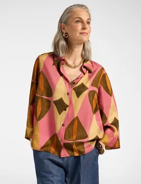 Camisa de mujer amplia de viscosa estampada ajuste regular cierre con botones en la parte delantera - Elena Miró - FashionsVida