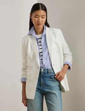 Blazer de mujer con doble botonadura en lino y algodón - Lauren Ralph Lauren - FashionsVida