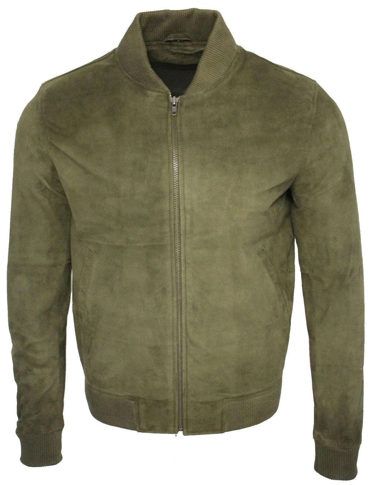 Mens Varsity Soft Suede Bomber Jacket - Green - Size Small - Infinity Leather - FashionsVida