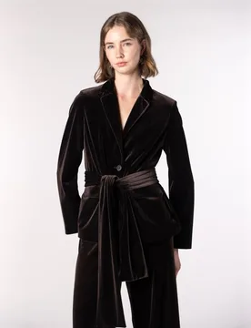 Chaqueta americana de mujer de terciopelo con cinturón tipo lazada - Naulover - FashionsVida