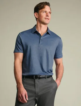 Pure Linen Polo Shirt Blue Denim male - Charles Tyrwhitt - FashionsVida