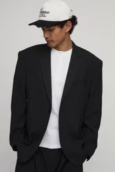Herren Nadelstreifen Oversized Lässiger Blazer Black Größe 40