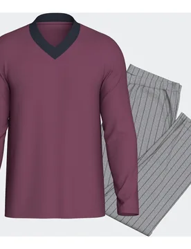 Pijama largo de hombre a rayas en algodón - Impetus - FashionsVida