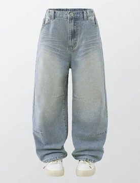Vaqueros rectos con diseño desgastado, cintura elástica y bolsillos con cremallera para niño preadolescente, estilo casual urbano diario, ideal par - Shein - FashionsVida