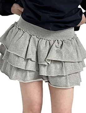 Falda de unicolor tipo pastel con pantalones cortos de , longitud corta de verano, volantes estilo escolar para mujer XL - Shein - FashionsVida