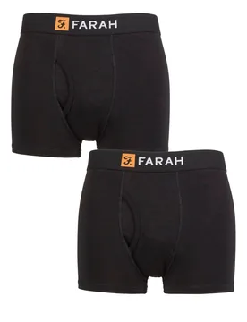 Mens 2 Pack Plain and Striped Cotton Classic Keyhole Trunks Black / Black L - Black - Size: Large - Farah - FashionsVida