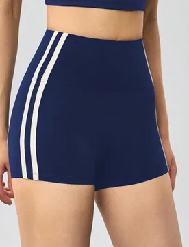 Pantalones cortos de compresión de cintura alta con bloques de color y rayas para mujer, pantalones cortos ajustados de secado rápido y elásticos p - Shein - FashionsVida