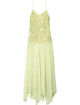 Vestido largo con cuerpo de bordados y gasa - The-Are - FashionsVida