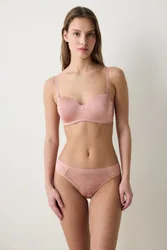 Womens Lace Mesh Thong Panties - Blush - Size Medium