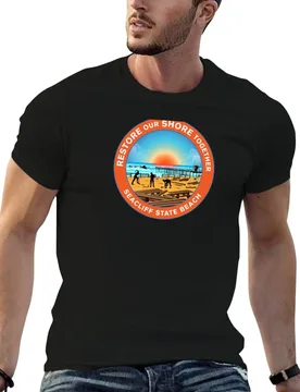 Restore Our Shore Together Seacliff State Beach California Black T-Shirt man t shirt luxury printed t shirts for man T-Shirt - Aliexpress - FashionsVida