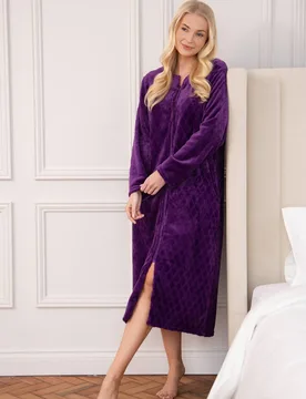 Women's Classic Supersoft Diamond Print Zip Up Housecoat in Purple Size: 10-12 - Purple - Size: 10-12 - Camille - FashionsVida