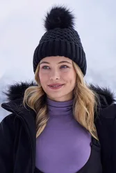 Lisbon Borg Lined Womens Thermal Pom-Pom Beanie - Black - Black - Size: ONE