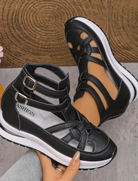 Zapatos deportivos de cuña con suela gruesa para mujer, nuevos zapatos casuales planos sin cordones transpirables de verano (la talla es pequeña 1 t - Shein - FashionsVida