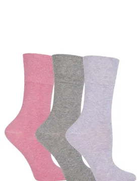 Women's 3 Pair Sammy Plain Cotton Socks Rose / Lavender / Grey 4-8 Ladies - Assorted - Size: Small - Gentle Grip - FashionsVida