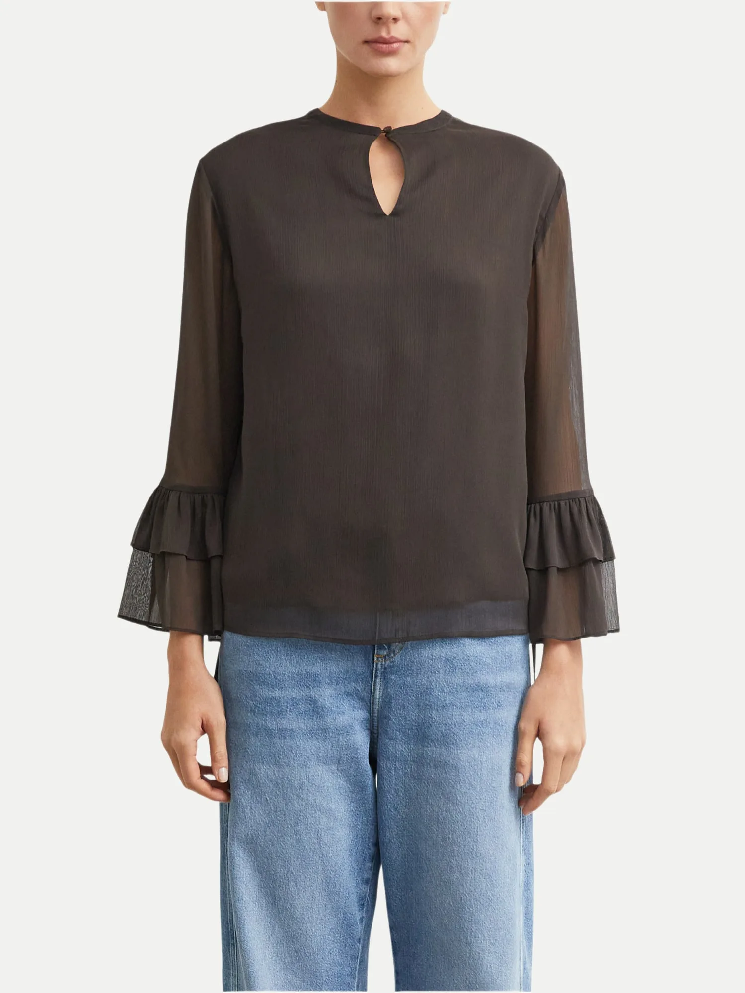 Bluse mit Volantärmeln Schwarz 42 - Comma - FashionsVida