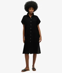 Superdry Women's Übergroßes Midi-hemdkleid Schwarz - Größe: 36