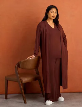 Longline Cardigan Brown female - Live Unlimited London - FashionsVida
