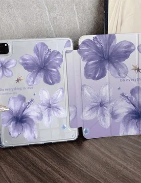Pieza Funda tipo libro para tableta con diseño de hibisco acuarela degradado lavanda y versículo bíblico inspirador, con ranura para bolígrafo, co - Shein - FashionsVida