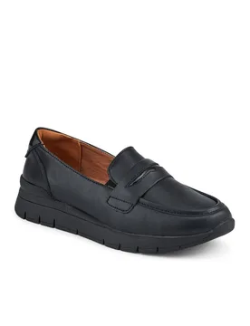 Women's Heeled Leather Penny Loafers in Black Size: 8 - Black - Size: 8 - Pavers - FashionsVida