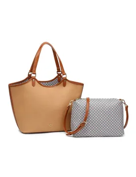 Women's 2 In 1 Set Of Cross Body Bag & Matching Tote Bag in Beige - Beige - Size: One Size - JFY - FashionsVida