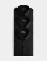 Pack Slim Fit Easy Iron Short Sleeve Shirts Black male