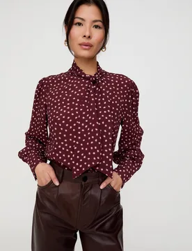 Fifi Pussybow Star Print Blouse In Burgundy - 8 - Lily and Lionel London Limited - FashionsVida