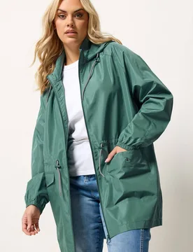 Women's Drawstring Lightweight Parka Jacket in Green Size: 16 - Green - Size: 16 - Yours - FashionsVida