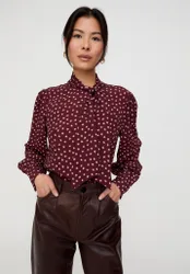 Fifi Pussybow Star Print Blouse In Burgundy - 8