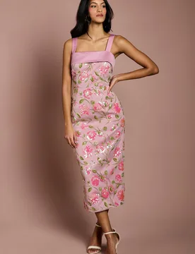 Women's Petite Sequin Floral Pencil Dress in Light Pink Size: 10 - Light Pink - Size: 10 - Coast - FashionsVida