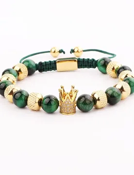 Natural Stone Crown Green Tiger Eye Beads Stainless Steel Macrame Adjustable Bracelet Men Jewelry - Aliexpress - FashionsVida