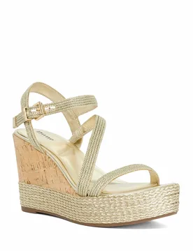 Womens Ladies Koda - Gold Cork Wedge Sandals Fabric - Size Uk 6 - Dune london - FashionsVida