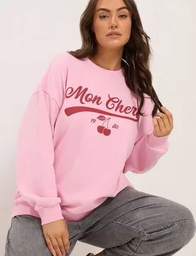 Women's 'Mon Cheri' Sweatshirt in Pink Size: 26-28 - Pink - Size: 26-28 - Yours - FashionsVida