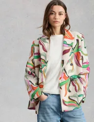 Pure Linen Relaxed Double Breasted Blazer Natural Mix female