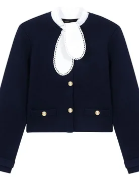 Cárdigan de punto de mujer corto con lana y cuello desmontable bordado - Maje - FashionsVida