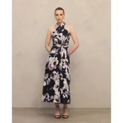 Vestido midi halter cruzado