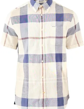 Chemise en coton et lin - Douglas S/S Tailored Shirt Oban Mist Tartan en Coton - Taille M - Beige - Barbour - FashionsVida