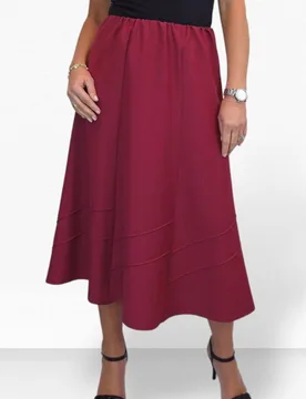 Women's Smart Elasticated Waist Flared Swing Skirt in Burgundy Size: 18 - Burgundy - Size: 18 - Paulo Due - FashionsVida