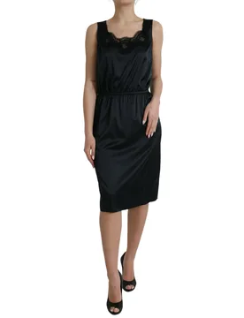 Womens Satin Slip Dress Lace Neckline - Black - Size Eu 40 (Womens) - Dolce & Gabbana - FashionsVida