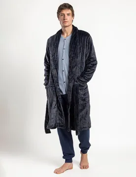 Bata de manga larga de hombre de tejido polar con cinturón - Admas - FashionsVida