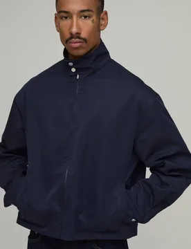 Herren Kastenförmig Geschnittene Wendbare Karierte Köper Harrington-Jacke Navy Größe XL - boohooMAN - FashionsVida