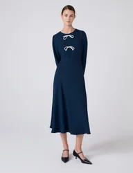 Crepe Tie Front Midi Skater Dress Navy female