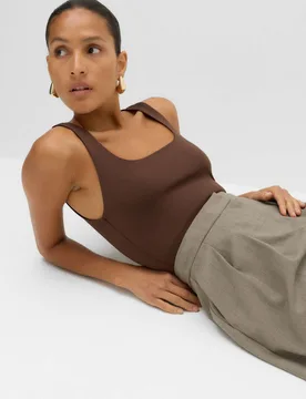 Square Neck Fitted Vest Bodysuit Chocolate female - M&S - FashionsVida