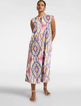 Vestido largo en popelín estampado escote redondo con abertura central línea recta y amplia - Elena Miró - FashionsVida